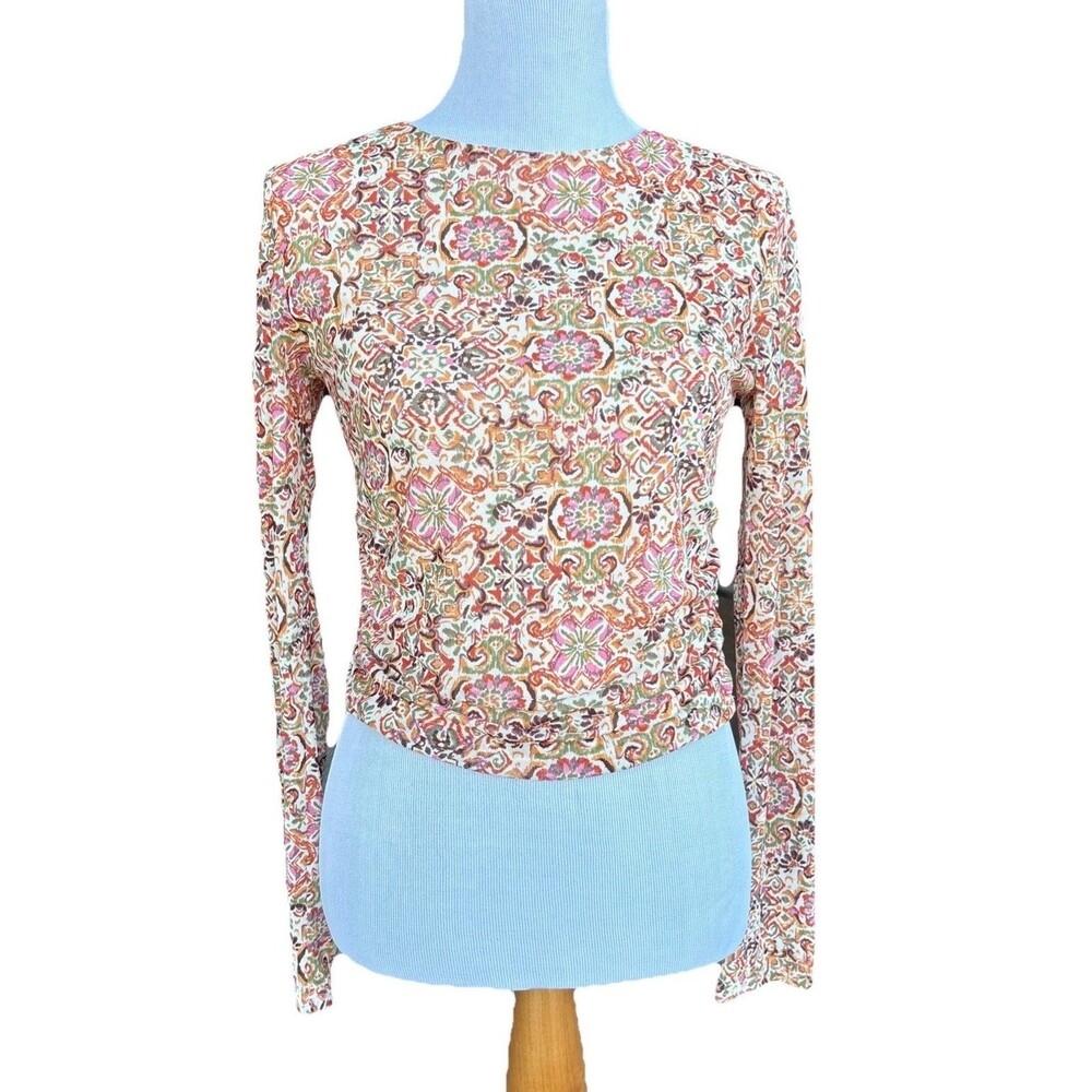 ACTIVE USA junior’s top size large multicolor fitted long sleeve blouse
